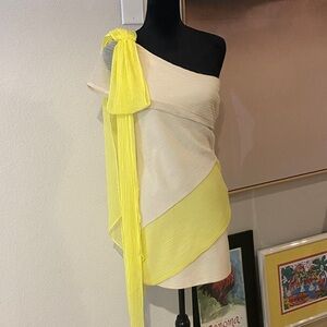 BCBGeneration One Shoulder Dress in Yellow and Cream